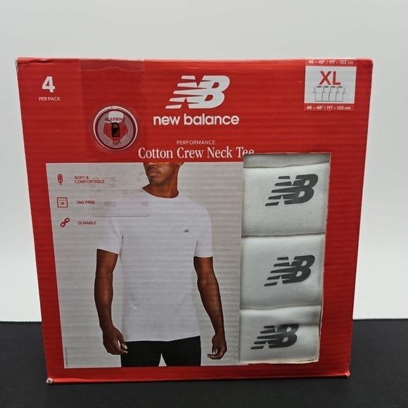 New Balance Men's Sz XL 4 Pack White Crew Neck Performance Cotton Tee T-Shirt - Picture 1 of 3
